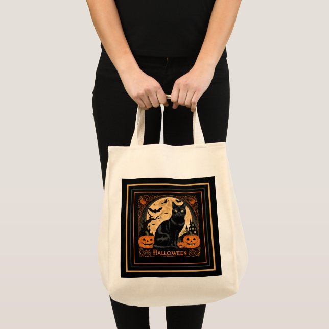 Tote Bag Halloween de chat de Kitty noir (Devant (produit))