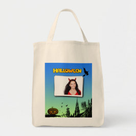 Tote Bag Halloween Dusk with Witch Ajouter cadre photo