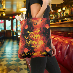 Tote Bag Halloween enflammé avec des chauves-souris et un s