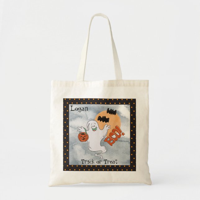 Tote Bag Halloween Fantôme et chauves-souris Trick ou trait (Devant)