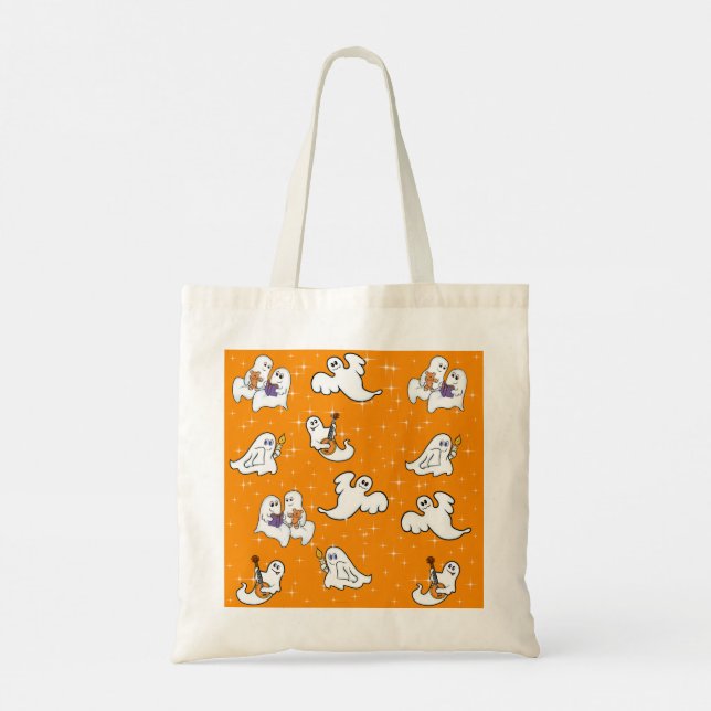 Tote Bag Halloween fantômes mignons sur arrière - plan oran (Dos)