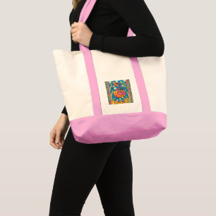 TOTE BAG HALLOWEEN FLAMANT ROSE ROSE & CHAT NOIR EN CITROUI