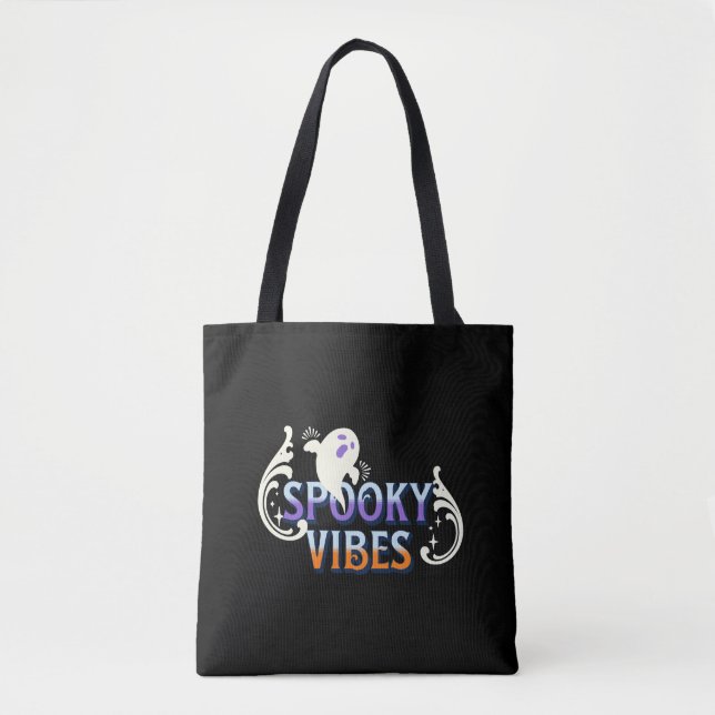 Tote Bag Halloween Ghost Vibes Éffrayant Typographie Lettra (Devant)