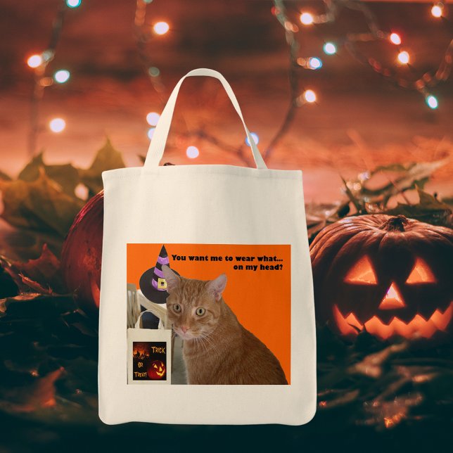 Tote Bag Halloween Kitty Ornage Chat Funny Citation Traitem (Halloween Kitty - Wear What Tote Bag)