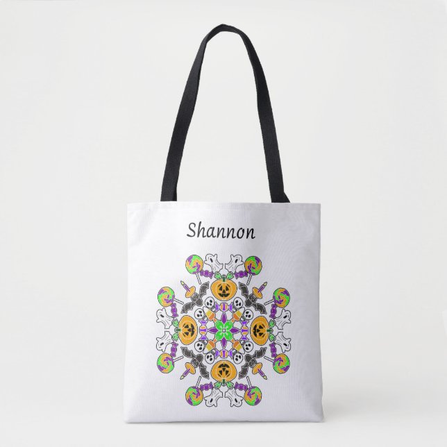 Tote Bag Halloween Mandala Fantômes, Citrouilles, chauves-s (Devant)