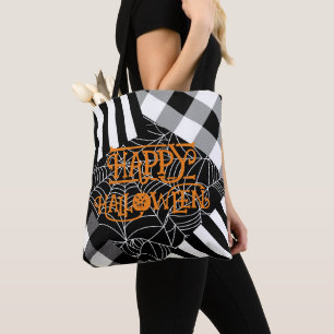 Tote Bag Halloween noir et blanc Spiderweb Patchwork