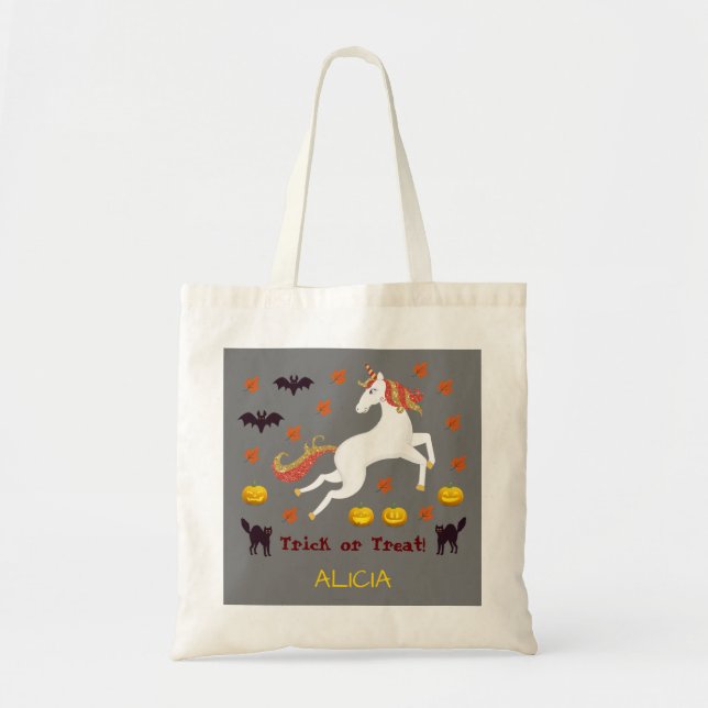 Tote Bag Halloween plus effrayant Unicorn Citrouille chauve (Devant)