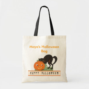 Tote Bag Halloween rétro chat noir vintage personnalisé