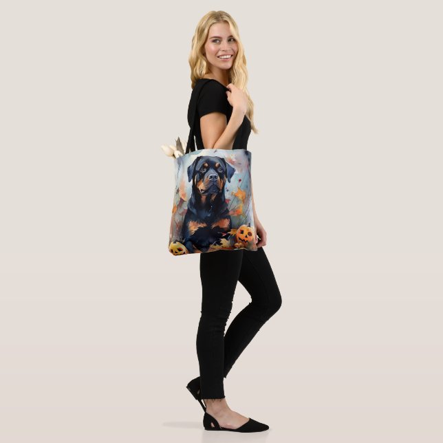 Tote Bag Halloween Rottweiler avec la peur Citrouille (Sur le modèle)