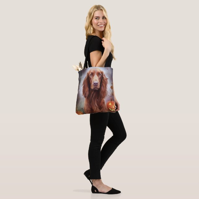 Tote Bag Halloween Rouge irlandais Setter avec la peur Citr (Sur le modèle)