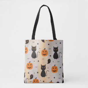 Tote Bag Halloween sans couture motif avec chat noir et gho