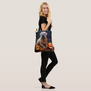 Tote Bag Halloween Shar Pei Avec La Peur Citrouille