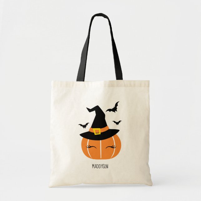Tote Bag Halloween sorcière Citrouille mignonne (Devant)
