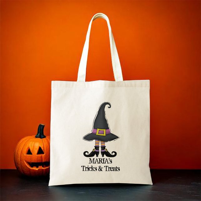 Tote Bag Halloween sorcière ou traitement personnalisé (Cute Witch Halloween Trick or treat tote bag)