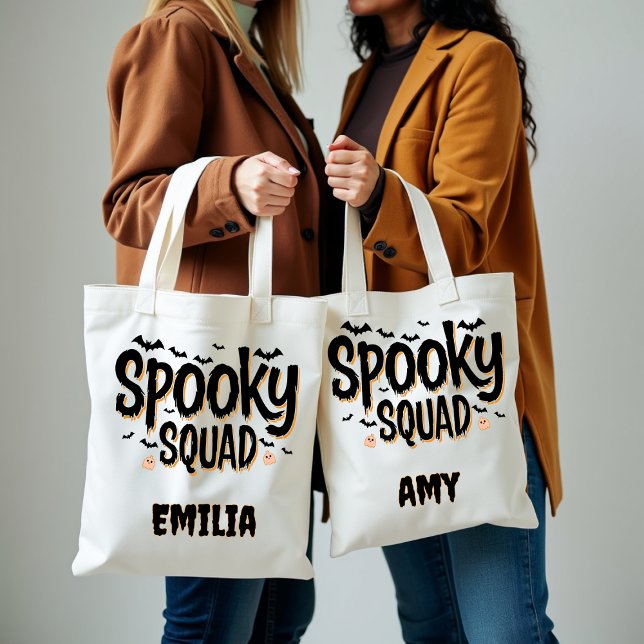 Tote Bag Halloween Squad éffrayant Nom personnalisé Ami (Créateur téléchargé)
