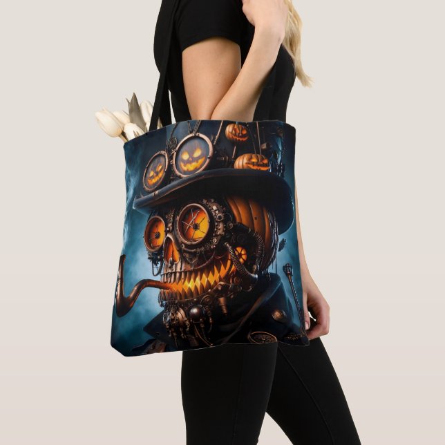 Tote Bag Halloween Steampunk Gothique Jack-O-Lantern (De près)