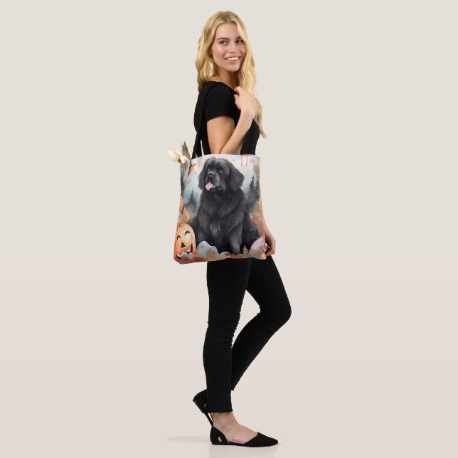 Tote Bag Halloween Terre-Neuve avec la peur Citrouille (Sur le modèle)