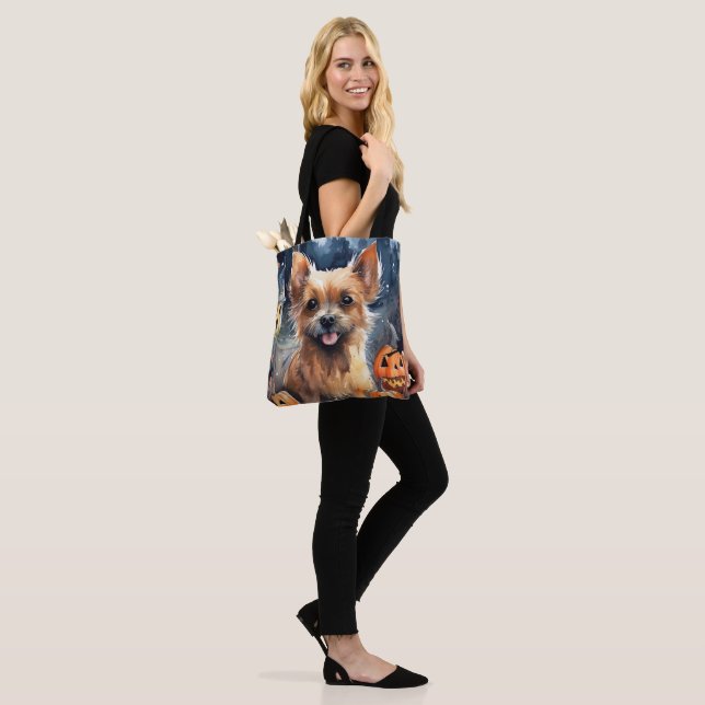 Tote Bag Halloween Terrier Australien Avec Peur Citrouille (Sur le modèle)