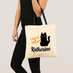 Tote Bag Halloween Trick or Treat Chat Noir Ajoutez Votre N