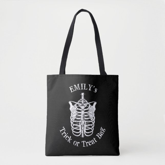 Tote Bag Halloween Trick Ou Traiter Effrayant Squelette Éff (Devant)