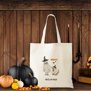Tote Bag Halloween Trick ou Treat Ghost Chien personnalisé