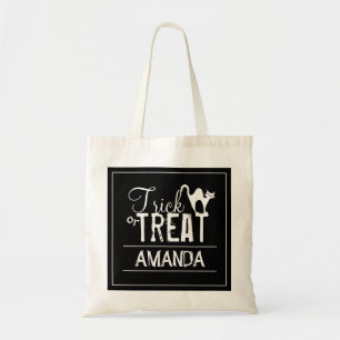 Tote Bag Halloween Tricoter Ou Traiter Éffrayant Chat Noir 