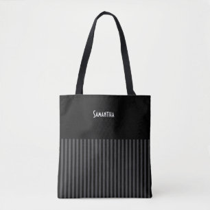 Tote Bag Halloween Vintage Noir Gris Bandes Verticales Nom