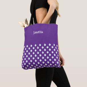 Tote Bag Halloween violet avec mignon blanc Fantômes Nom