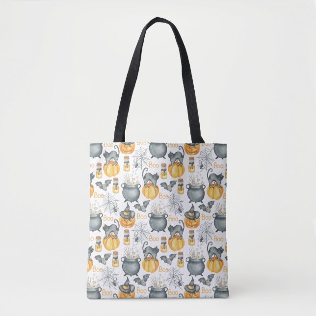 Tote Bag Halloween Whimsical Cauldron et Motif de chats (Devant)
