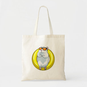 Tote Bag Hamster en train de nager avec un cercle de natati