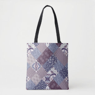 Tote Bag Hand drawn seamless patchwork pattern. Vintage boh