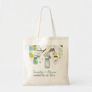 Tote Bag Hanging Mason Jar 2 & Fleurs Rétro Design Mariage
