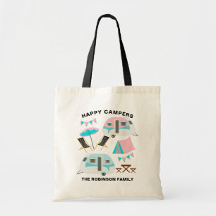 Tote Bag Happy Camper Family Nom Rétro Caravan Camping