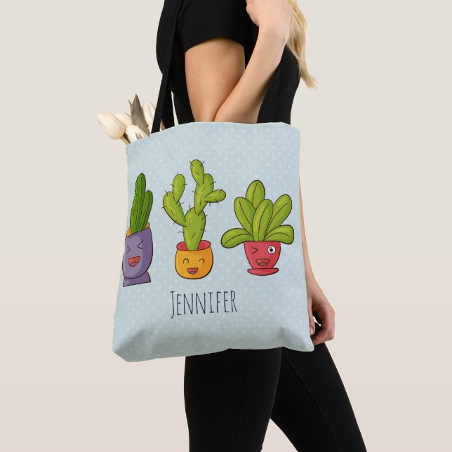 Tote Bag Happy Cute Cactus dans les pots de fleurs Illustra (De près)