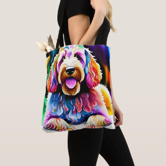 Tote Bag Happy Dog Goldendoodle Design d'aquarelle