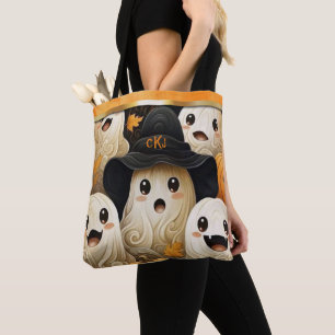 Tote Bag Happy Ghost Halloween Monogramme