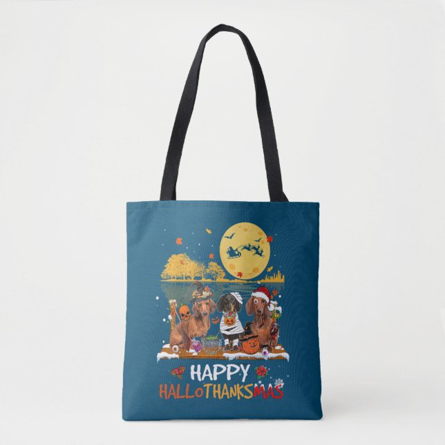 Tote Bag Happy Hallothanksmas Halloween Thanksgiv (Devant)