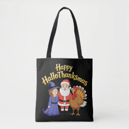 Tote Bag Happy HalloThanksmas Lovers Design