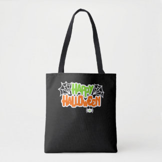 Tote Bag Happy Halloween coloré mignon araignée Web