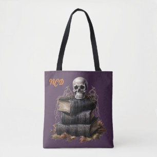 Tote Bag Happy Halloween crâne et livres personnalisés