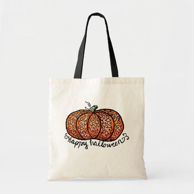Tote Bag Happy Halloween filigree citrouille (Devant)