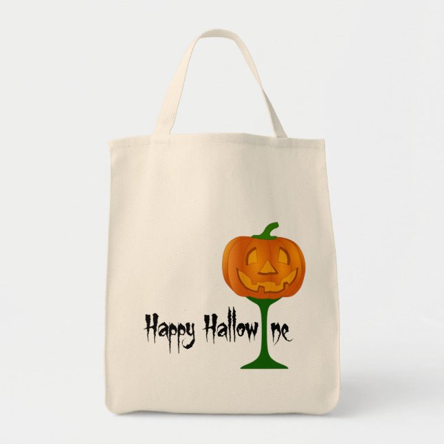 Tote Bag Happy Hallowine Vin Citrouille Halloween (Devant)