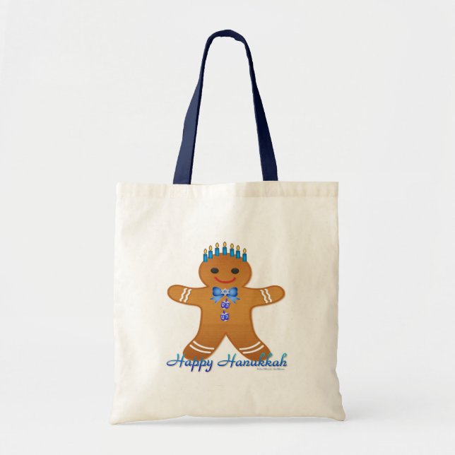 Tote Bag Happy Hanoukka Gingerbread Man Menorah (Devant)