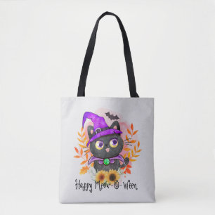 Tote Bag Happy Meow-o-ween -Chat Sorcière Noire