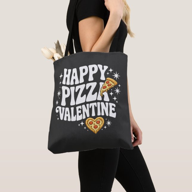Tote Bag Happy Pizza Valentine Funny Pizza Love Design (De près)
