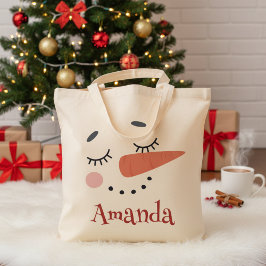 Tote Bag Happy Snowman visage Personnalisé Nom Fête