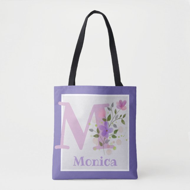 Tote Bag hat den ersten Plus-Namen mit Blume Tasche (Vorderseite)
