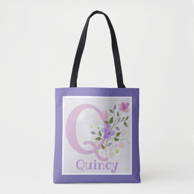 Tote Bag hat den ersten Plus-Namen mit Blume Tasche (Vorderseite)