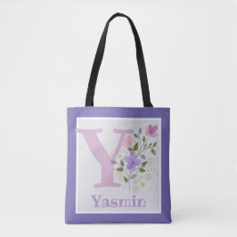 Tote Bag hat den ersten Plus-Namen mit Blume Tasche