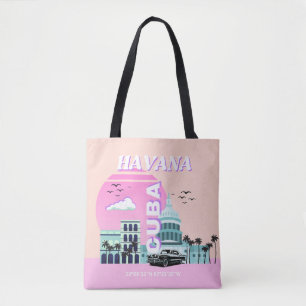 Tote Bag Havana Cuba Pink Travel Art